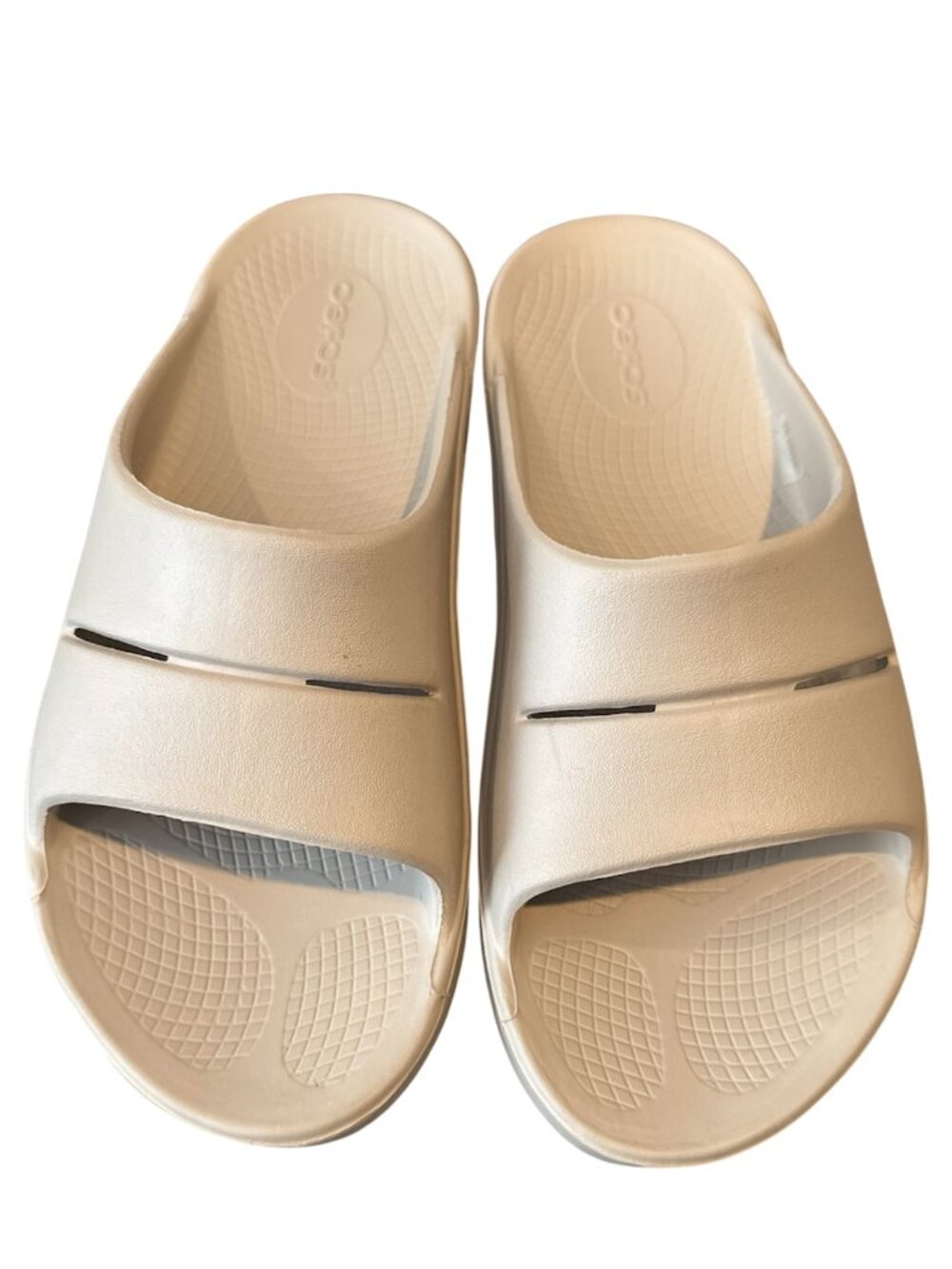 OOFOS OOahh Recovery Slides Women’s 8 EU 39 Taupe Greige Comfort Sandals EUC - Picture 2 of 4